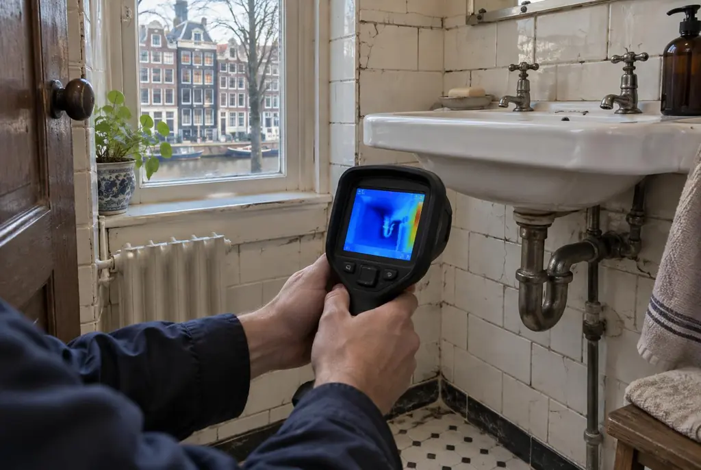 Lekdetectie Barendrecht – badkamer met oude leidingen achter de tegels