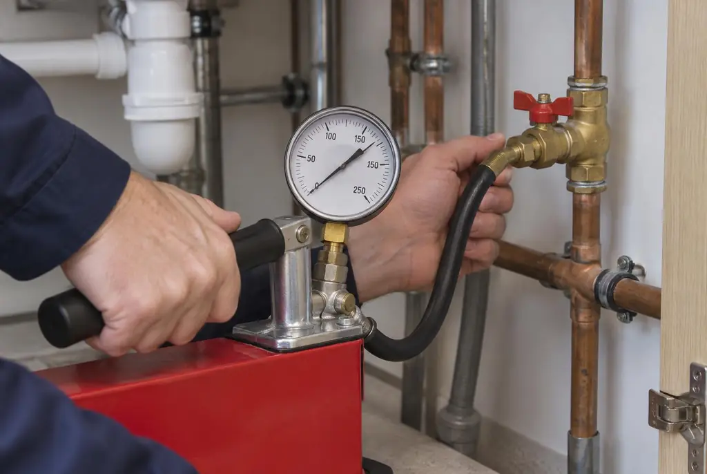 Lekdetectie Barendrecht – druktest op een waterleiding met een manometer